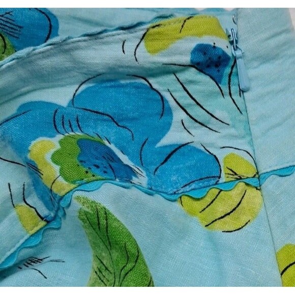 Vintage Liz Claiborne Skirt Women's 14 Blue‎ Linen Blend Floral A Line Spring - Picture 9 of 12